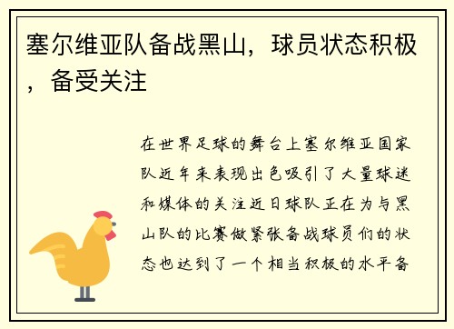 塞尔维亚队备战黑山，球员状态积极，备受关注